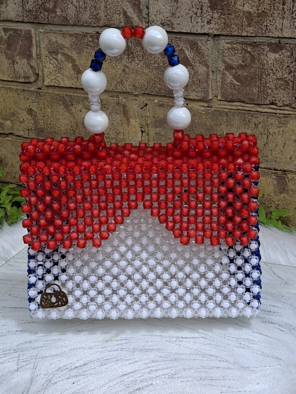 Hand-Carry Red, White, & Blue Beaded Patriotic Purse 4th Of July - Picture 2 of 15